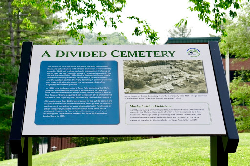 Historical panels highlighting the history of the Old Boone Cemetery